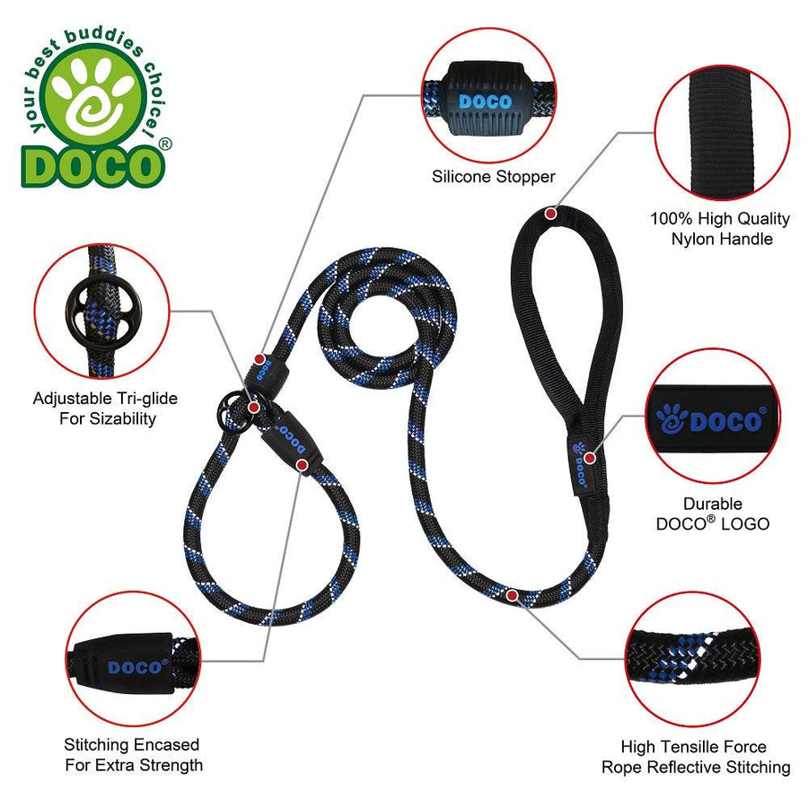 DOCO® Reflective Rope Slip Dog Leash w/Black Nylon Handle