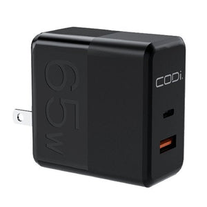 65W GaN Dual Port Wall Charger, USB-C & USB-A Outputs